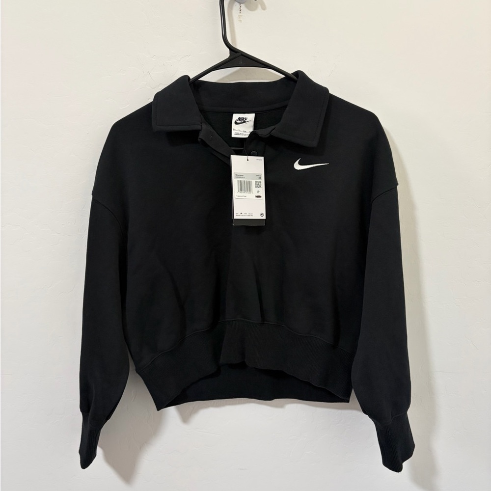 New Nike Phoenix Fleece three quarter Sleeve Crop Polo Sweatshirt - Womens XS - Picture 7 of 10